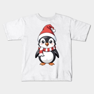 Cute a penguin wearing Santa hats and scarves Kids T-Shirt